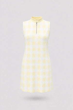 The Sleeveless Zip Golf Dress - Yellow Gingham