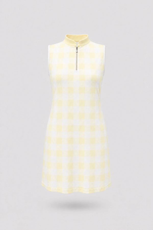 The Sleeveless Zip Golf Dress - Yellow Gingham