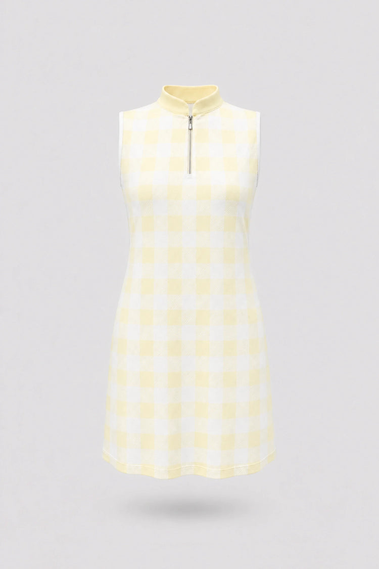 The Sleeveless Zip Golf Dress - Yellow Gingham