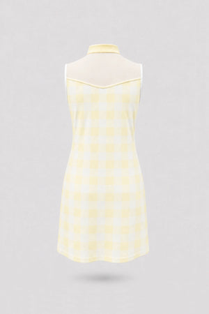 The Sleeveless Zip Golf Dress - Yellow Gingham