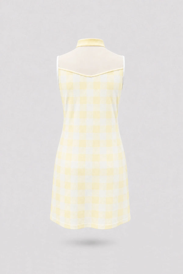 The Sleeveless Zip Golf Dress - Yellow Gingham