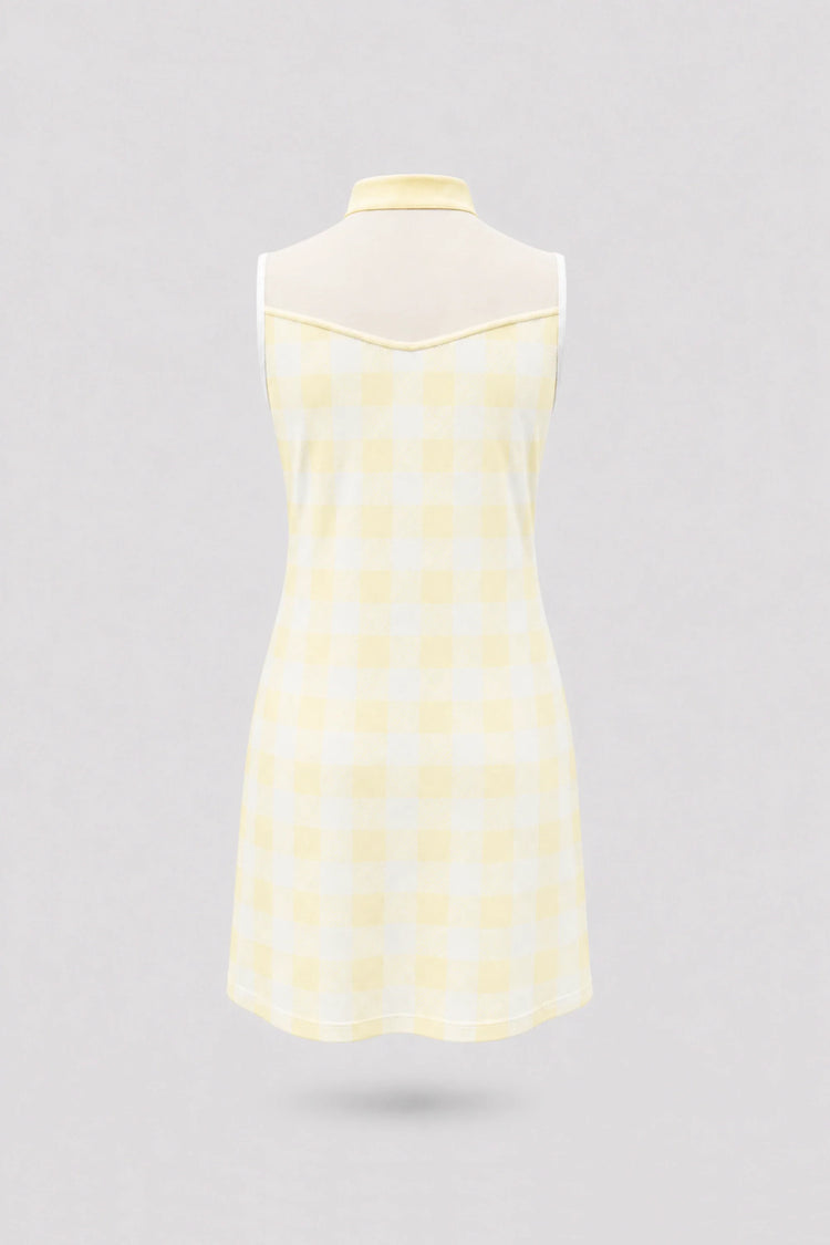 The Sleeveless Zip Golf Dress - Yellow Gingham