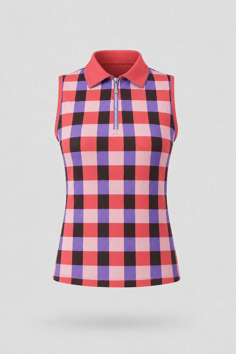 The Sleeveless Zip Neck Golf Polo - Match Plaid