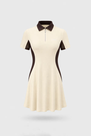 The Contour Zip Polo Golf Dress - Cream