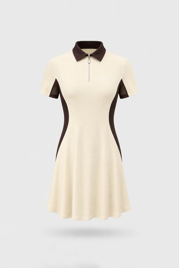 The Contour Zip Polo Golf Dress - Cream
