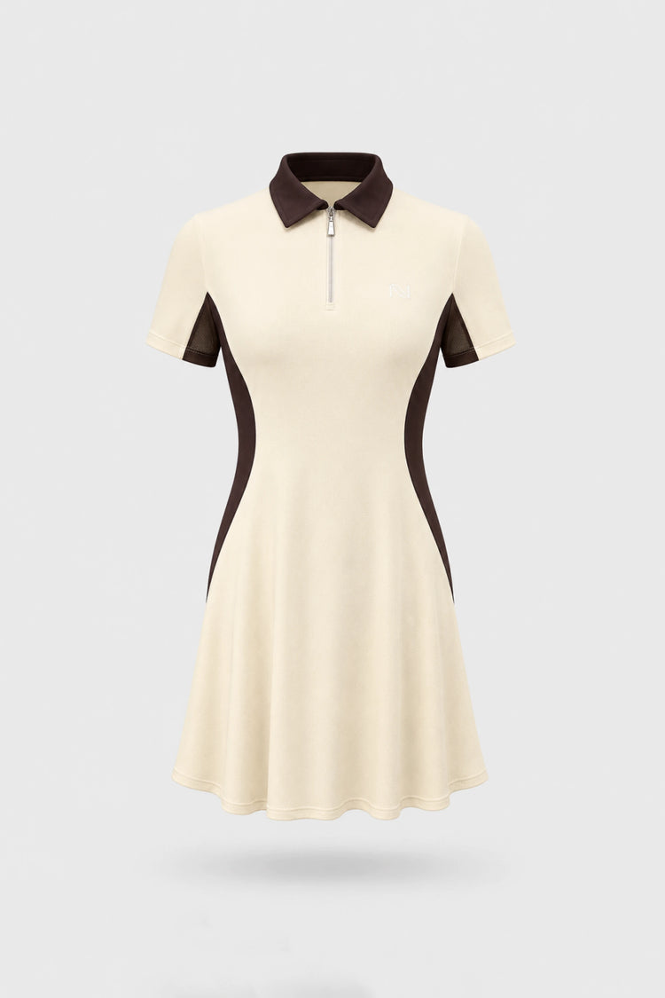 The Contour Zip Polo Golf Dress - Cream