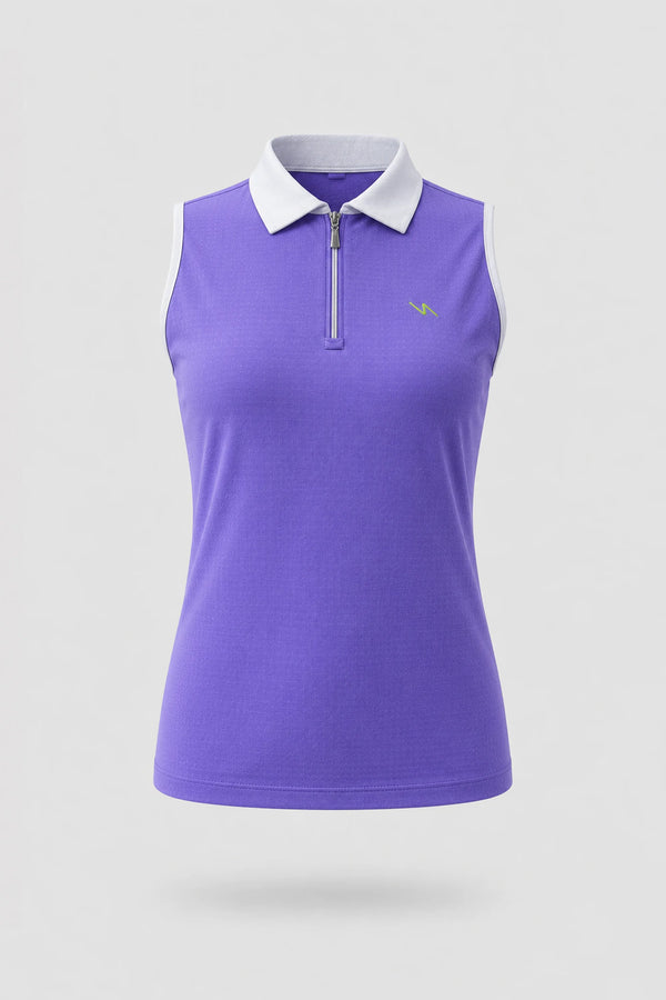 The Sleeveless Zip Neck Golf Polo - Violet