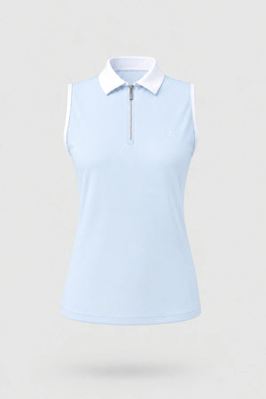 The Sleeveless Zip Neck Golf Polo - Sky Mist