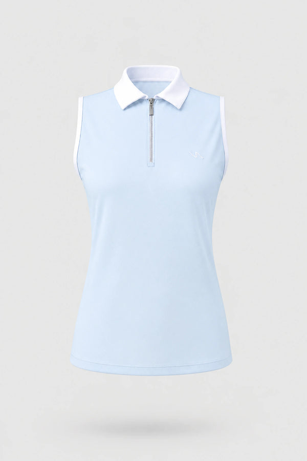 The Sleeveless Zip Neck Golf Polo - Sky Mist