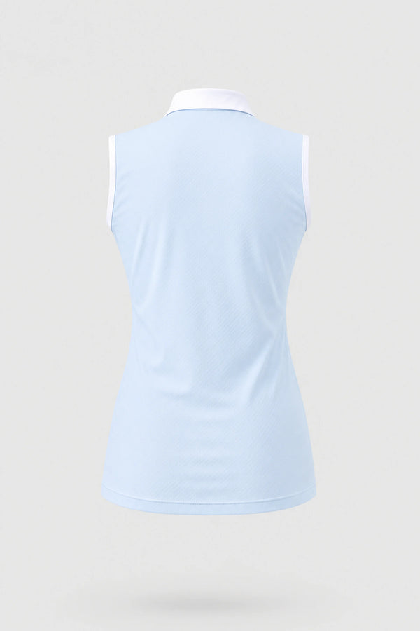 The Sleeveless Zip Neck Golf Polo - Sky Mist
