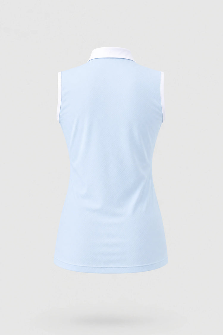 The Sleeveless Zip Neck Golf Polo - Sky Mist