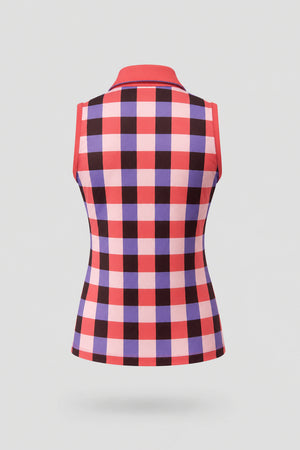 The Sleeveless Zip Neck Golf Polo - Match Plaid