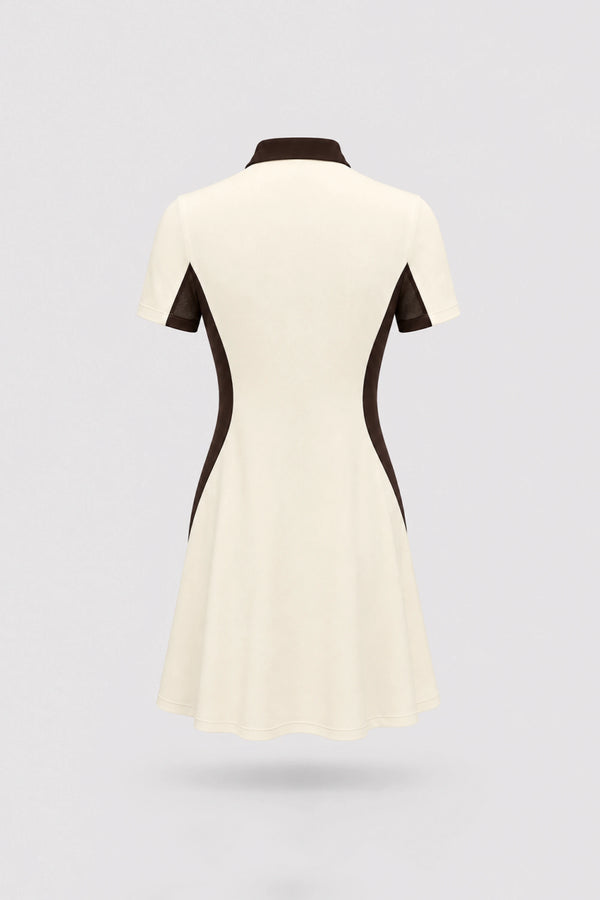 The Contour Zip Polo Golf Dress - Cream