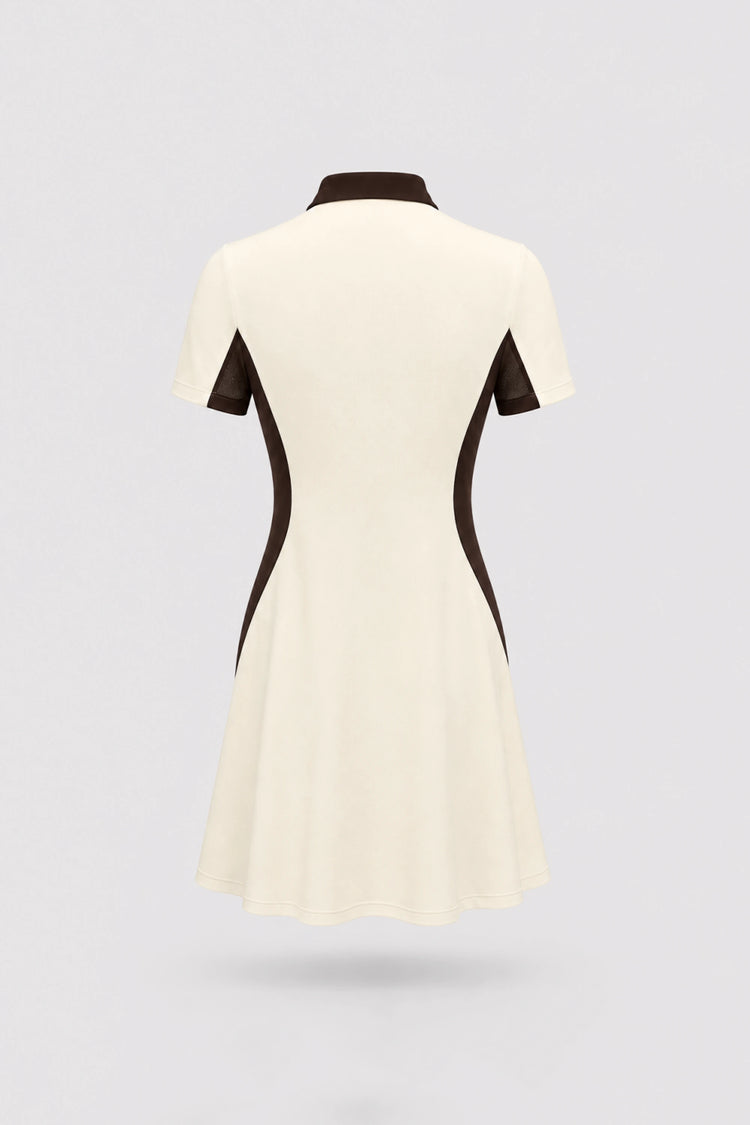 The Contour Zip Polo Golf Dress - Cream