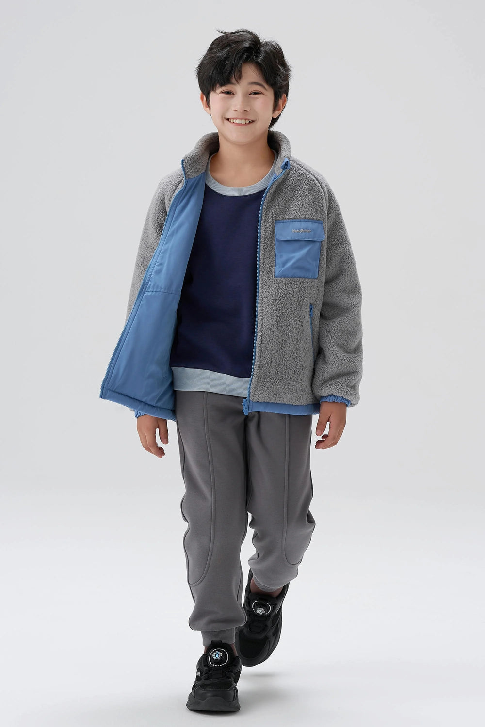 Reversible Cozy Fleece Jacket - Slate Grey