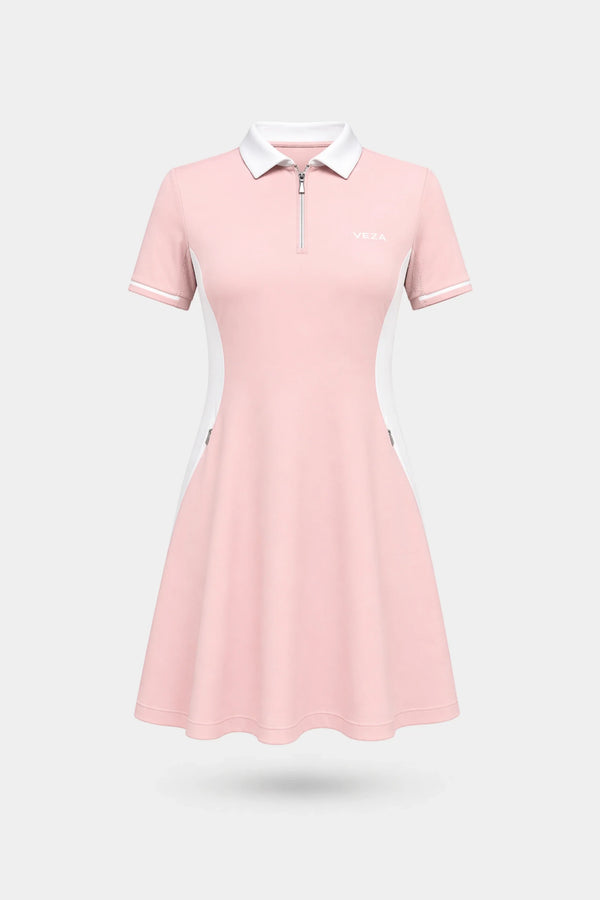 The Contour Zip Polo Golf Dress - Pink