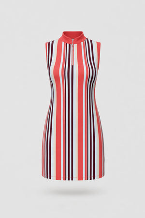 The Sleeveless Zip Golf Dress - Resort Stripe