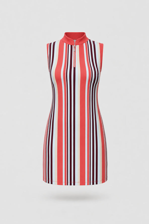 The Sleeveless Zip Golf Dress - Resort Stripe