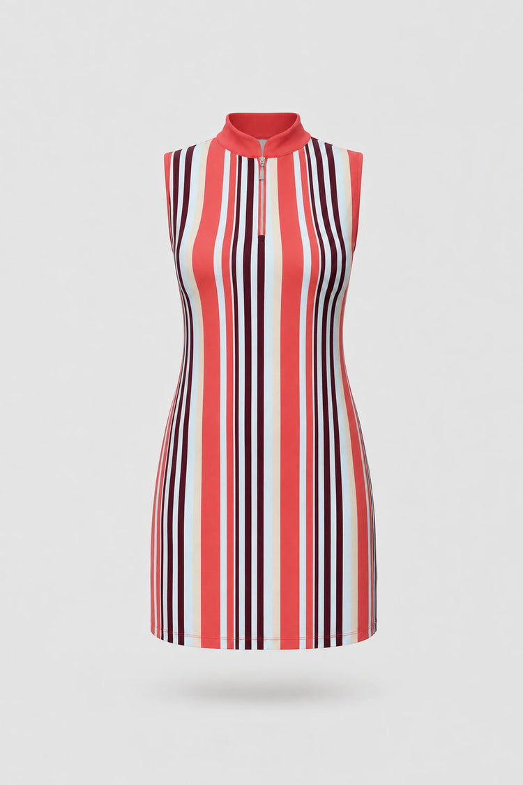 The Sleeveless Zip Golf Dress - Resort Stripe
