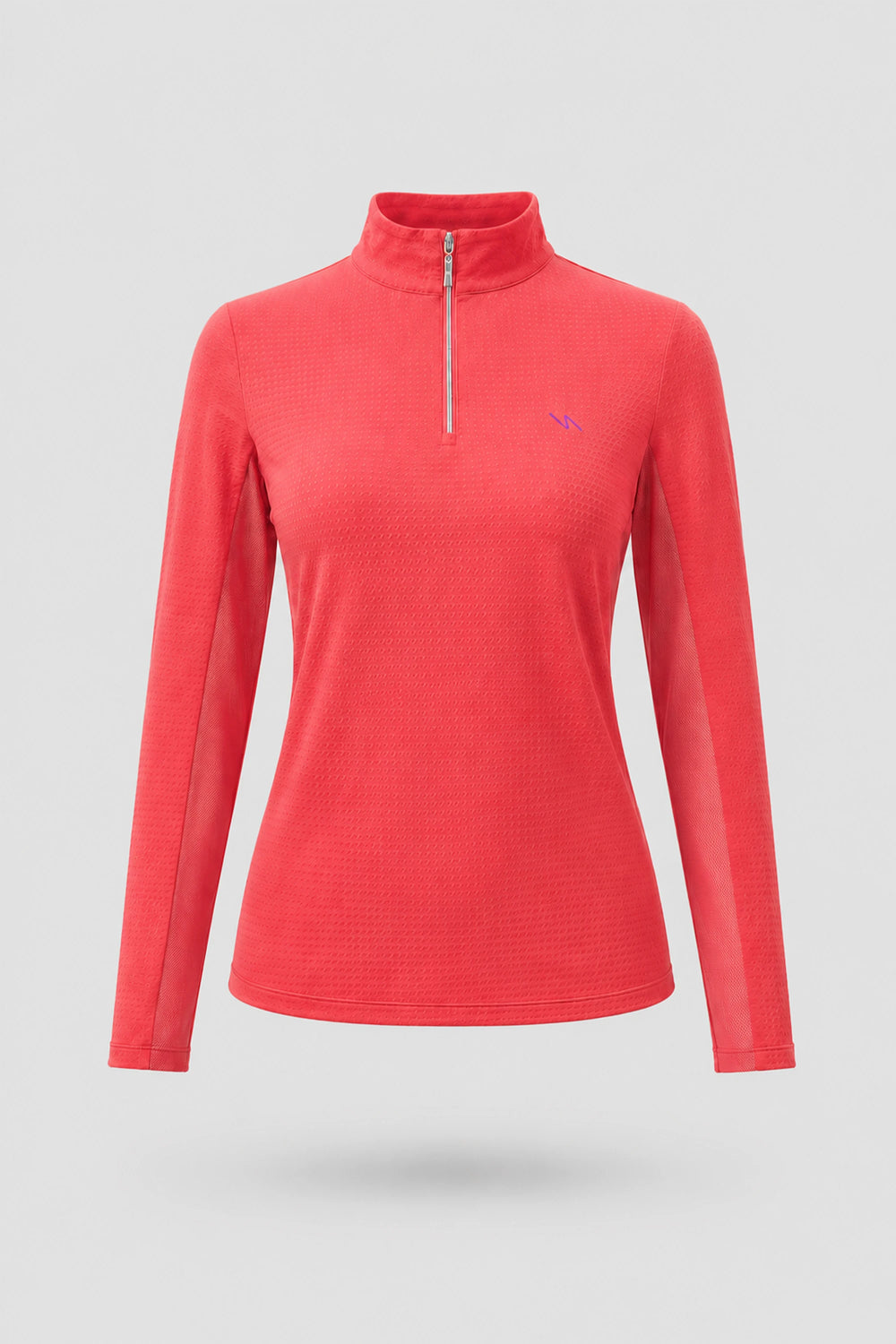 The Long Sleeve Zip Neck Golf Top - Coral Red