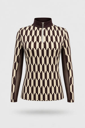 The Long Sleeve Zip Neck Golf Top - Verona Print