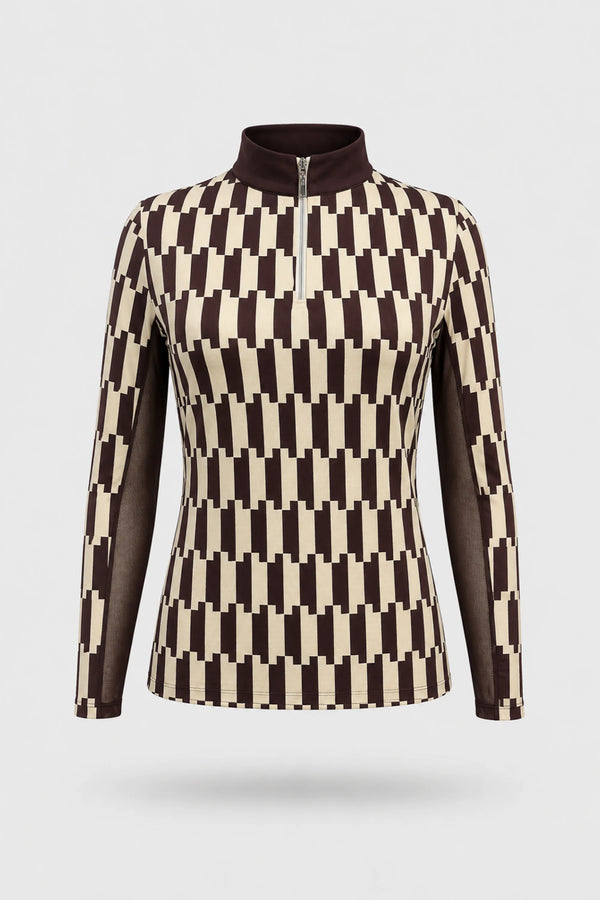 The Long Sleeve Zip Neck Golf Top - Verona Print