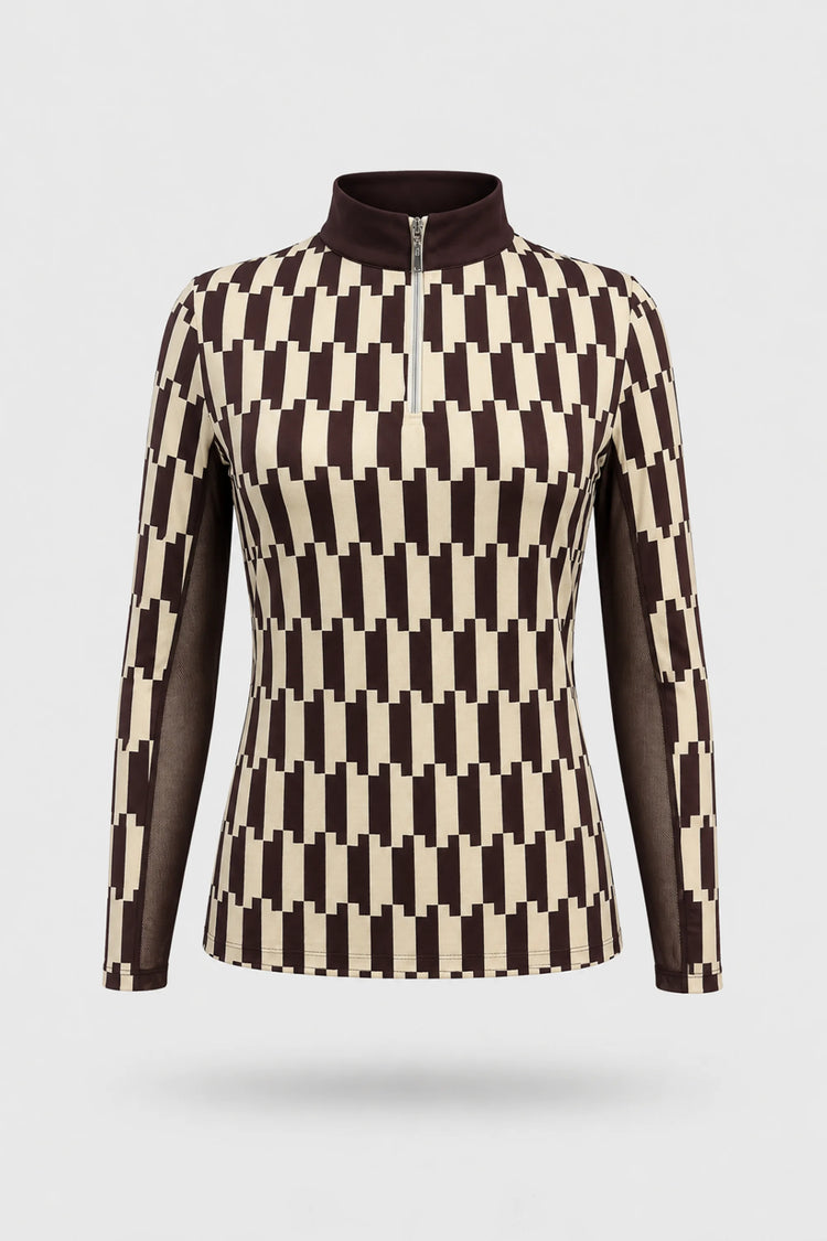 The Long Sleeve Zip Neck Golf Top - Verona Print