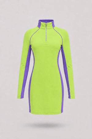 The Long Sleeve Zip Golf Dress - Volt Green