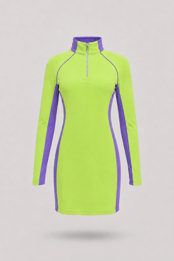 The Long Sleeve Zip Golf Dress - Volt Green