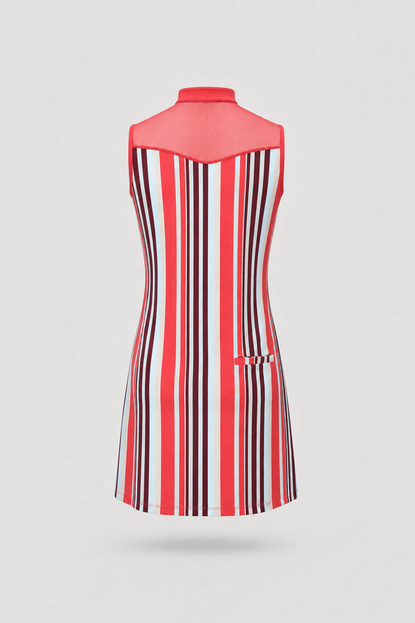 The Sleeveless Zip Golf Dress - Resort Stripe