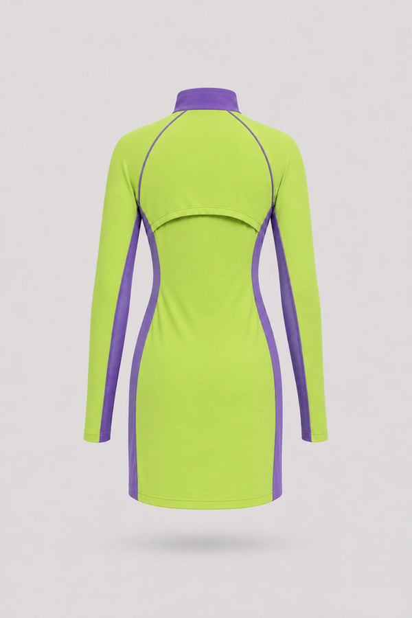 The Long Sleeve Zip Golf Dress - Volt Green