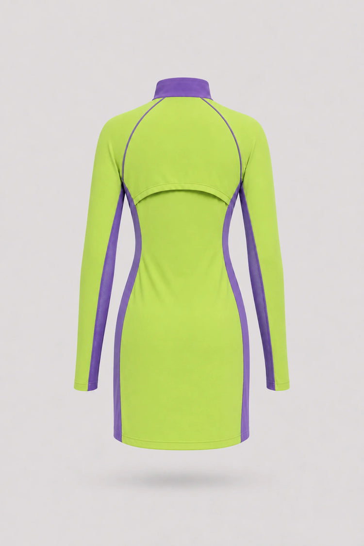 The Long Sleeve Zip Golf Dress - Volt Green
