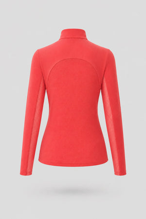 The Long Sleeve Zip Neck Golf Top - Coral Red
