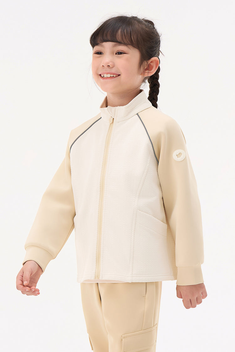 Grid-Fleece Windproof Jacket - Ivory Beige