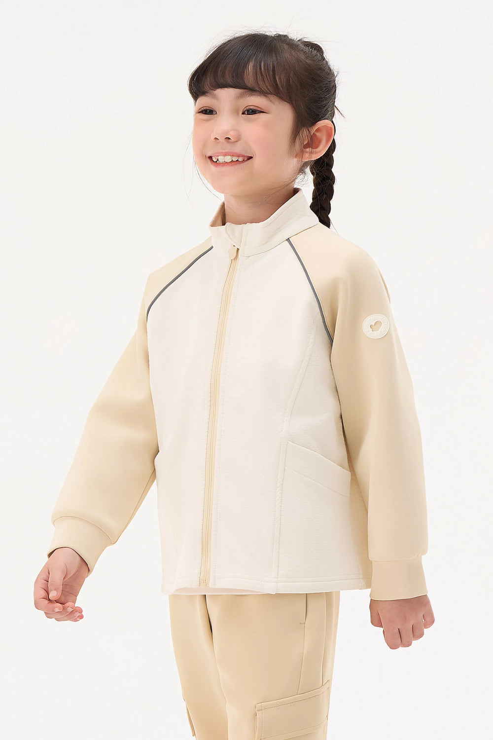 Grid-Fleece Windproof Jacket - Ivory Beige