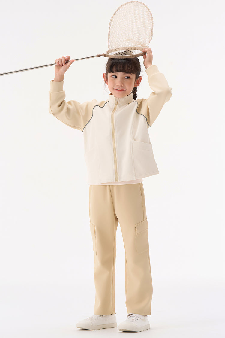 Grid-Fleece Windproof Jacket - Ivory Beige