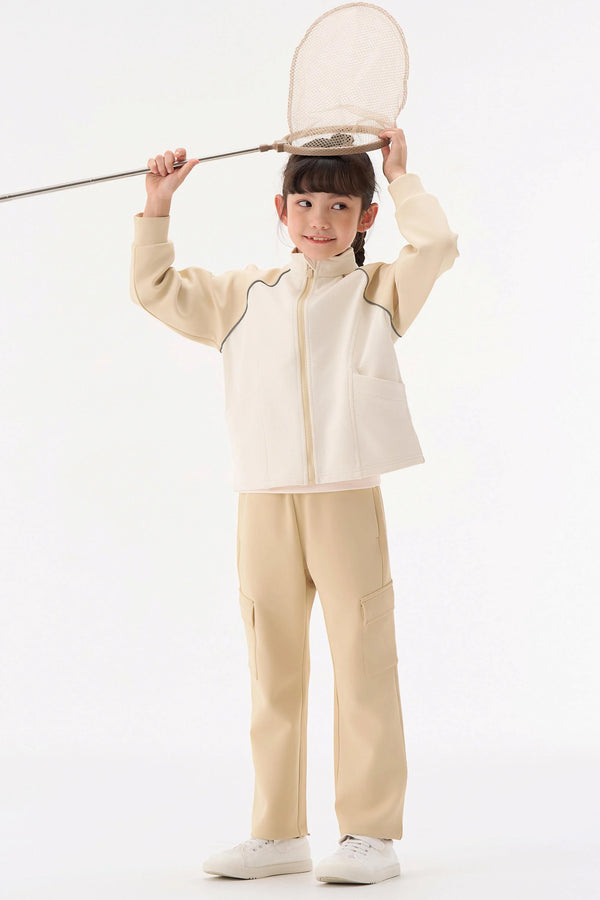 Grid-Fleece Windproof Jacket - Ivory Beige