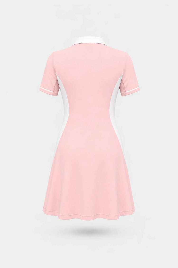 The Contour Zip Polo Golf Dress - Pink