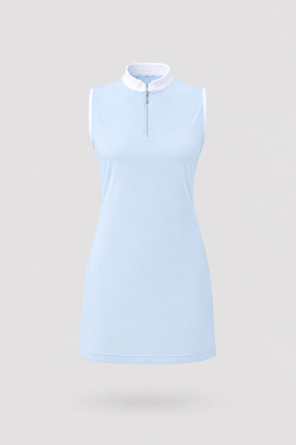 The Sleeveless Zip Golf Dress - Sky Mist