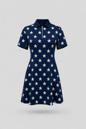 The Contour Zip Polo Golf Dress - Starfield