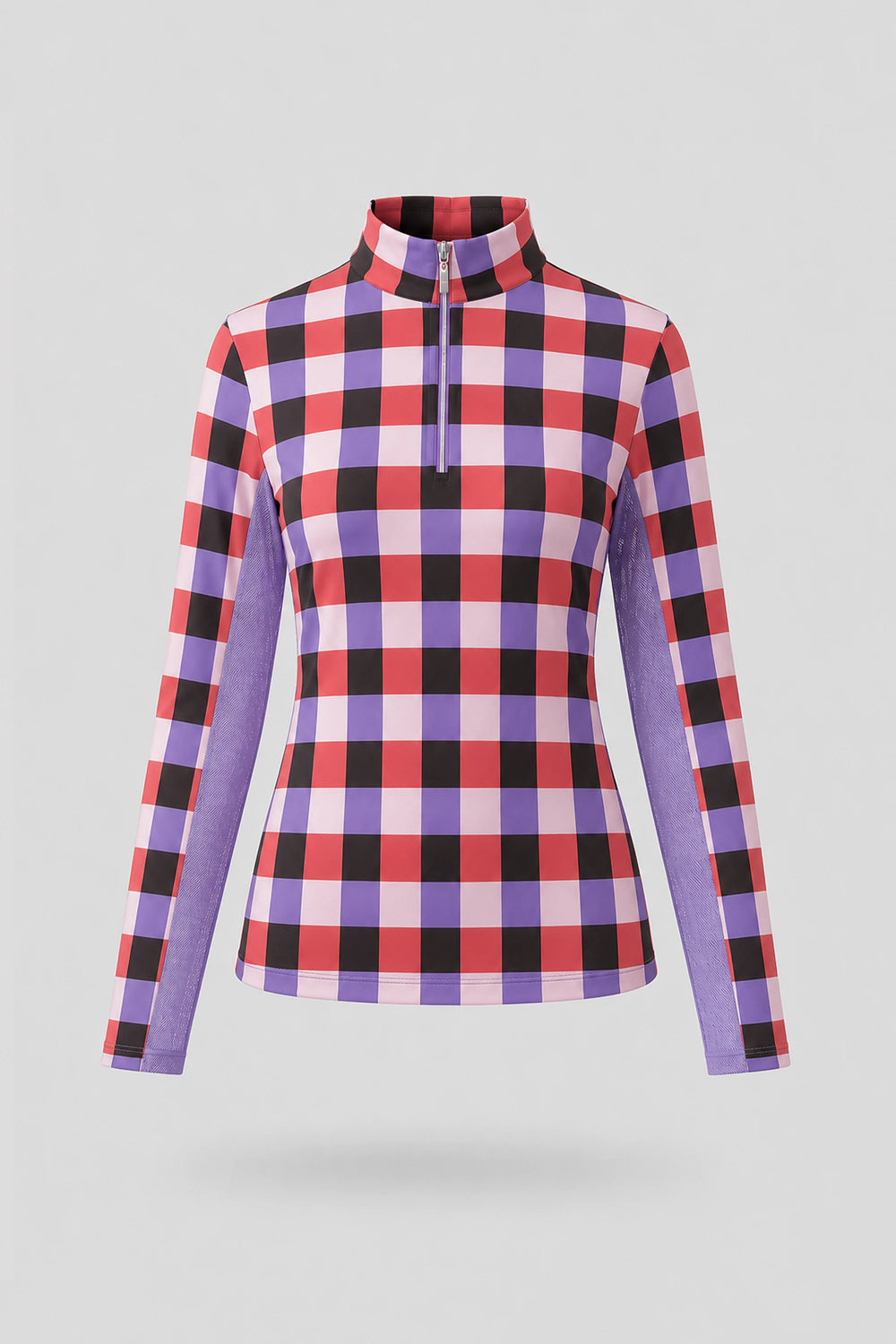 The Long Sleeve Zip Neck Golf Top - Match Plaid