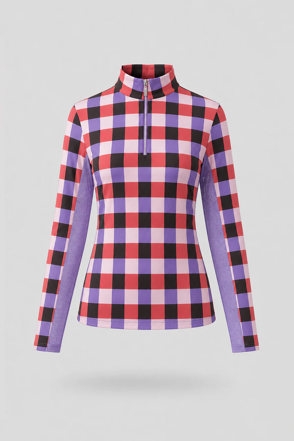 The Long Sleeve Zip Neck Golf Top - Match Plaid