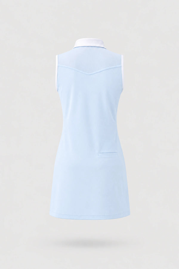 The Sleeveless Zip Golf Dress - Sky Mist