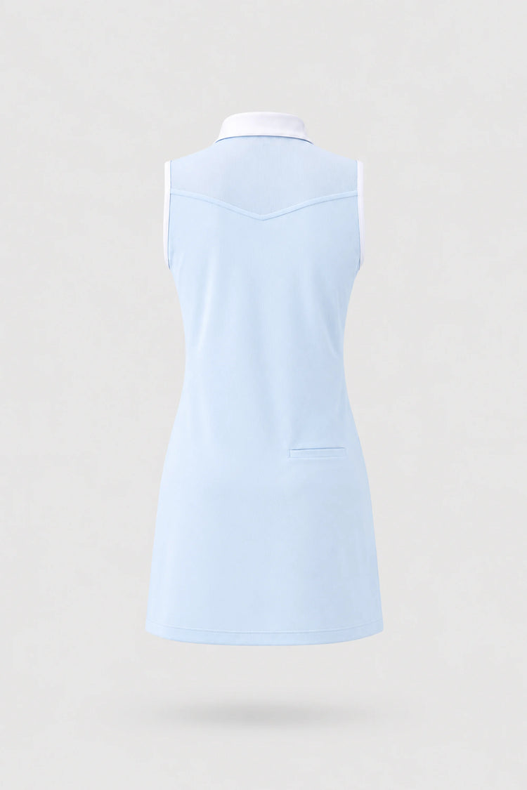 The Sleeveless Zip Golf Dress - Sky Mist