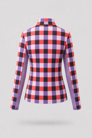 The Long Sleeve Zip Neck Golf Top - Match Plaid