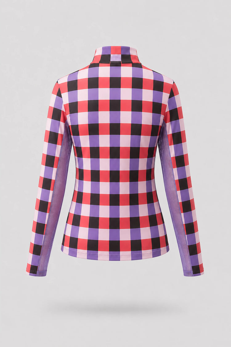 The Long Sleeve Zip Neck Golf Top - Match Plaid