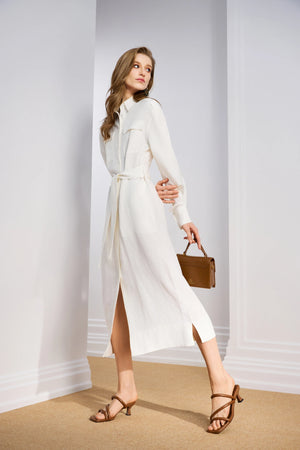 Women's Linen-Blend Tie-Waist Shirt Dress