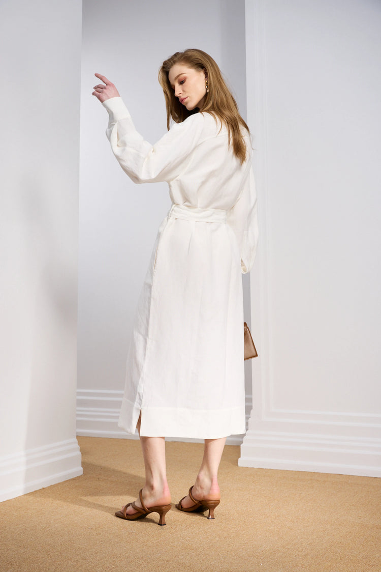 Women's Linen-Blend Tie-Waist Shirt Dress