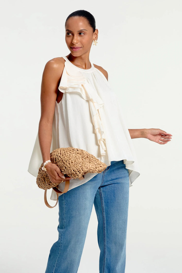 Women’s Asymmetrical Ruffle Halter Top - Oatmeal