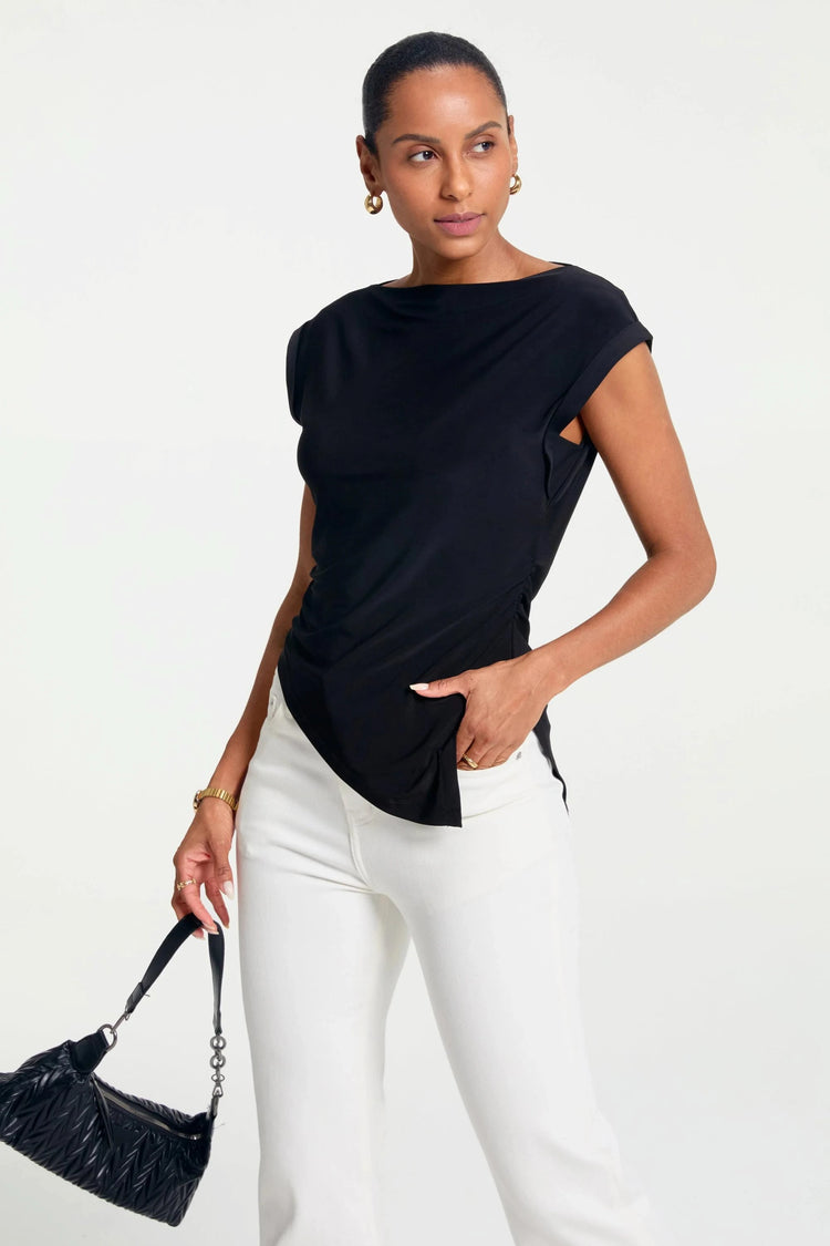 Women’s Asymmetrical Draped Top - Noir Black